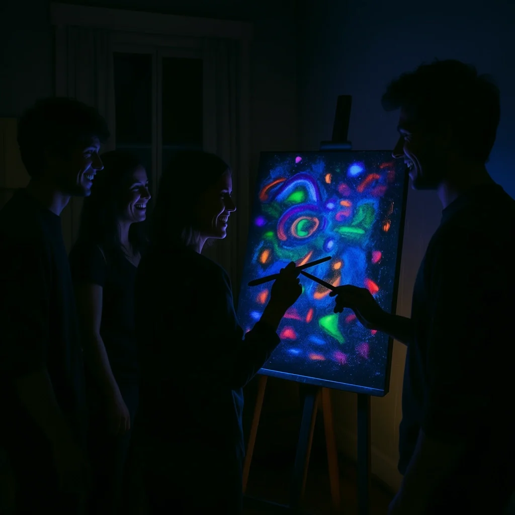 Eine Gruppe steht vor einem Bild